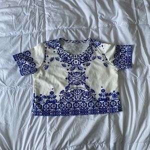 Blue and White Crop Top, Size Large